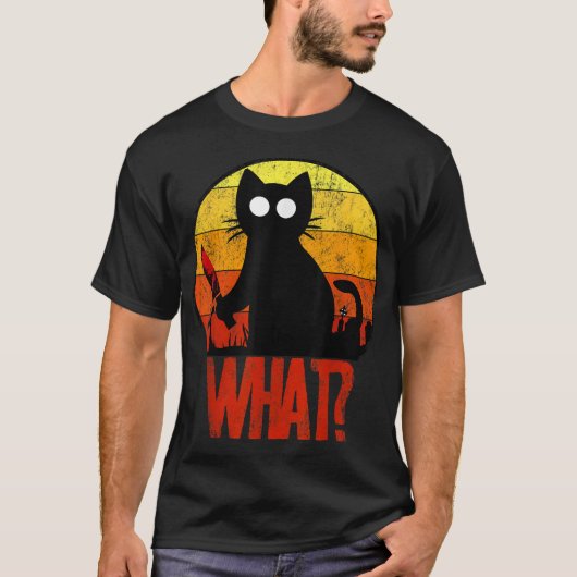 T-shirt Mortel Black Psycho Cute Chat What Knife Christe (Devant)