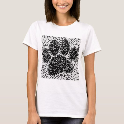 T-shirt Mosaic Art Chien Empreinte de patte En Noir Et Bla (Devant)