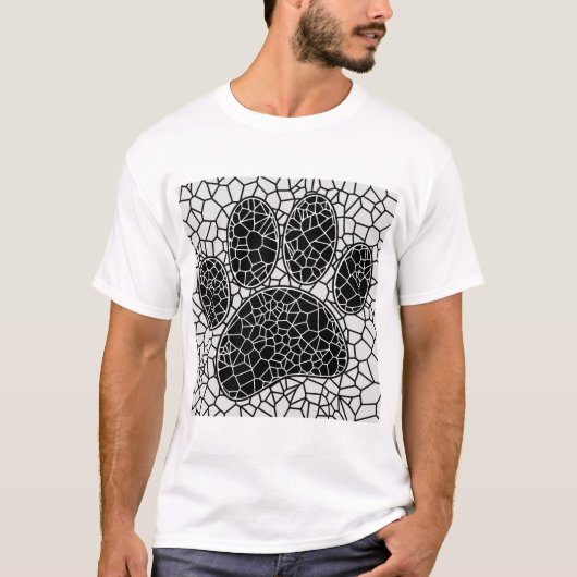 T-shirt Mosaic Art Chien Empreinte de patte En Noir Et Bla (Devant)