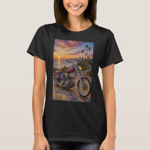 T-shirt Mosaïque Art Chopper Coucher de Soleil Violet