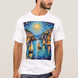 T-shirt Mosaïque colorée voile Méditerranée coucher de sol