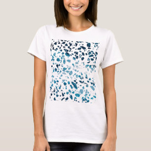 T-shirt Mosaïque Terrazzo Abstraite Motif Bleu Marine et B