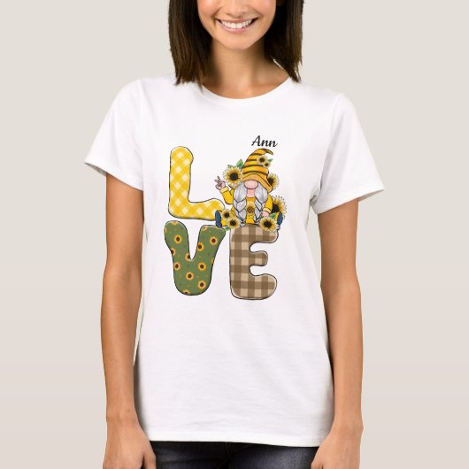 T-shirt Mot "Country LOVE" avec Gnomess et Sunflowers (Devant)