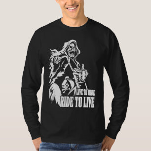T-shirt Motard Motocyclette Crâne de squelette Vivre pour