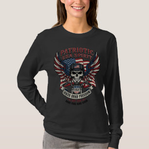 T-shirt Motard Patriotique Crâne Motard Route Liberté Patr
