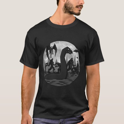 T-shirt Mothman Bigfoot Loch Ness Monster Aliens Ufo Fun C (Devant)