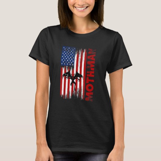 T-shirt Mothman Cryptid Cryptozoology American Flag (Devant)
