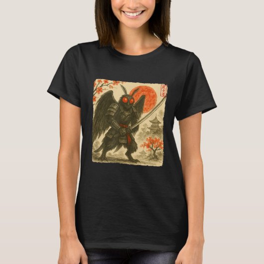 T-shirt Mothman Samurai Japanese Warrior Costume Sumi-e Ar (Devant)