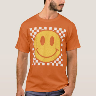 T-shirt Motif à carreaux de visage heureux jaune rétro sou