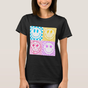 T-shirt Motif à carreaux de visage souriant rétro heureux 