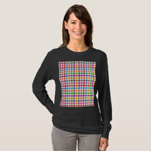 T-shirt Motif à carreaux gingham arc-en-ciel coloré - Blan