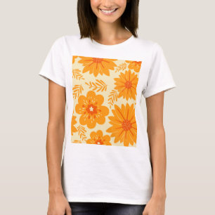 T-shirt Motif à fleurs orange Vintage rétro du milieu du s