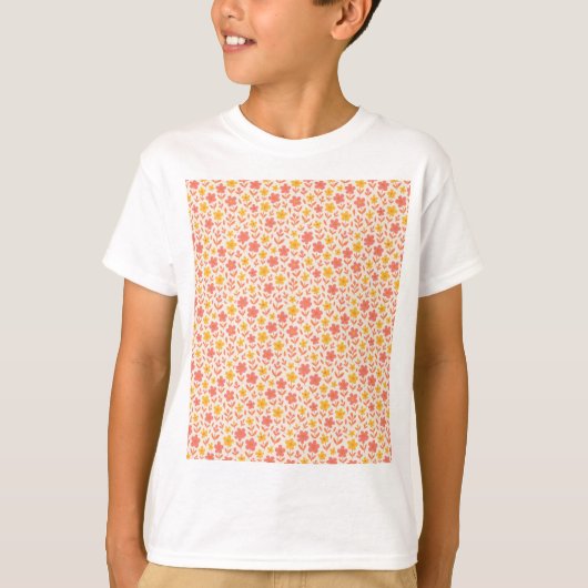 T-shirt Motif à fleurs rose et jaune (Devant)