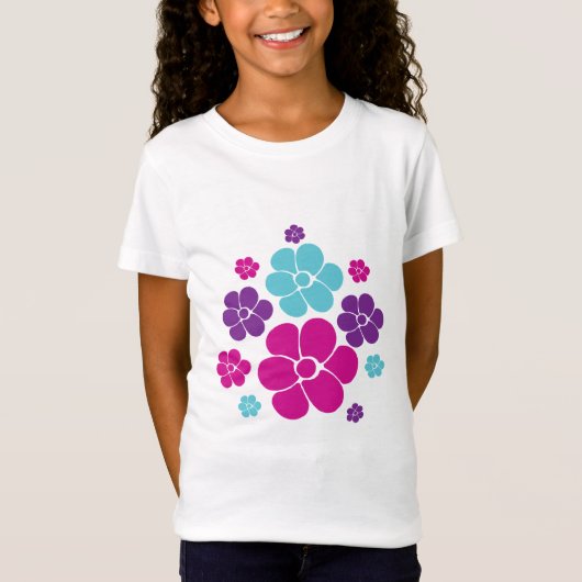 T-Shirt Motif à fleurs - rose, violet, bleu et noir (Devant)