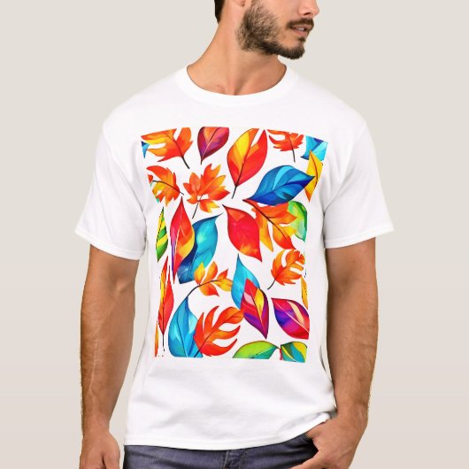 T-shirt Motif abstrait de feuilles d'automne (Devant)