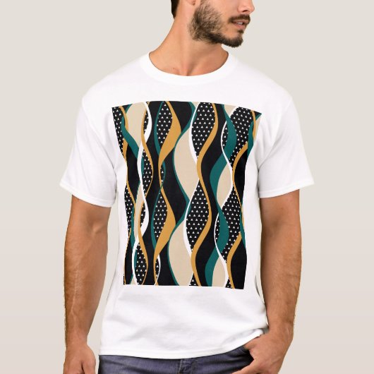 T-shirt motif Abstrait rayé, coloré ondulé. (Devant)