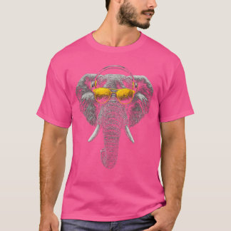 T-shirt Motif animal éléphant Artwork Musique Casque audio
