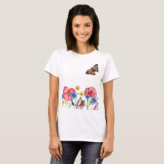 T-shirt Motif aquarelle avec fleurs sauvages dessinés à la