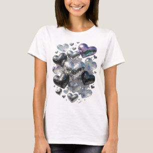T-shirt Motif Artistique CŒURS ET CRISTAUX en Argent Chic