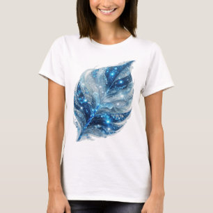 T-shirt Motif artistique FEUILLE de GLACE BLEUE argentée
