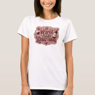 T-shirt Motif Artistique Rose Snappy LE VIN RÈGLE TOUT