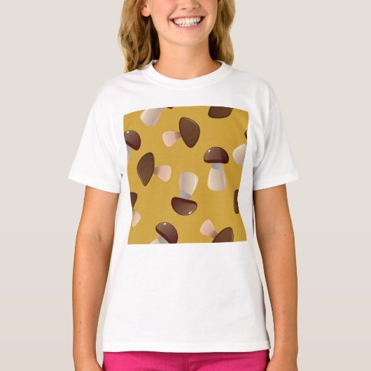 T-shirt Motif Brown de champignons sur moutarde jaune (Devant)