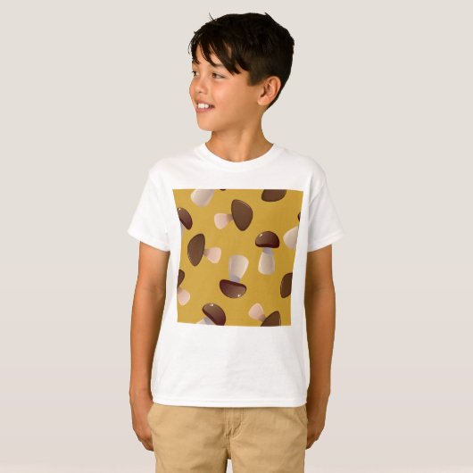 T-shirt Motif Brown de champignons sur moutarde jaune (Devant entier)