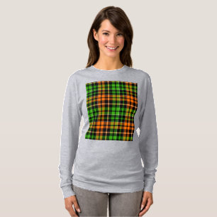 T-shirt Motif carreaux tartan vert orange noir