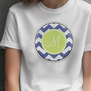 T-shirt Motif Chevron avec monogramme - Navy Lime