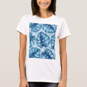 T-shirt Motif d'aquarelle Monstera bleu (Devant)