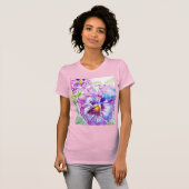 T-shirt Motif d'aquarelle Pansy sur panneaux bleu violet (Devant entier)
