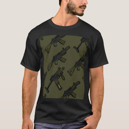 T-shirt Motif d'armes vertes. Uzi Et Ar15. (Devant)