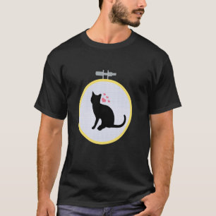 T-shirt Motif de broderie au point de croix Chat Noir Cœur