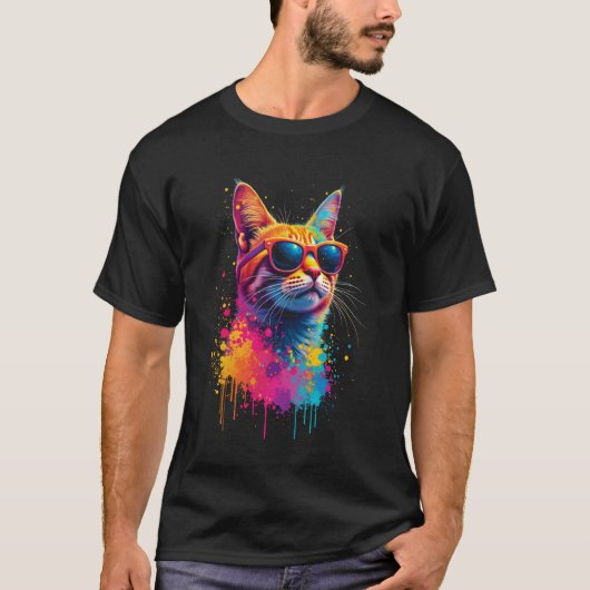 T-shirt Motif de chat coloré (Devant)