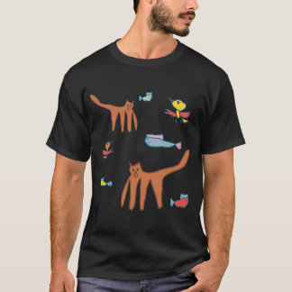 T-shirt Motif de chat et de poisson ludique
