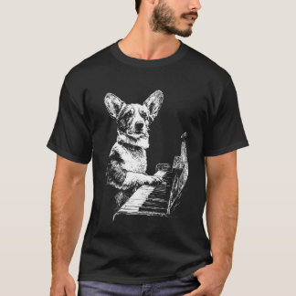 T-shirt Motif de chien Corgi drôle jouant du piano Art Pia