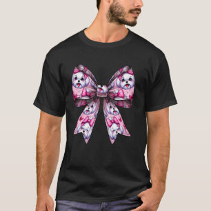 T-shirt Motif de chien maltais à noeud coquet maman fille