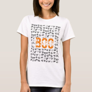 T-shirt Motif de crâne Éffrayant Orange Boo Halloween