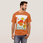 T-shirt Motif de fleur de pavot rouge orange aquarelle mar (Devant entier)
