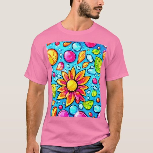 T-shirt Motif de fleurs abstrait coloré (Devant)