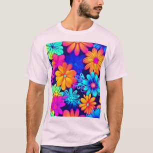 T-shirt Motif de fleurs de néon rétro