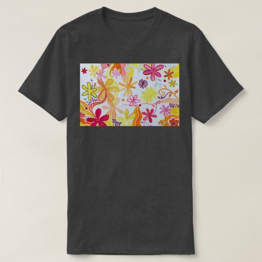 T-shirt Motif de fleurs peintes orange jaune et rouge (Design devant)