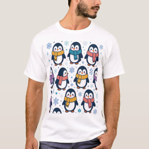 T-shirt Motif de foulard de pingouin d'hiver mignon