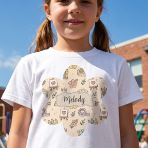 T-shirt Motif de fournitures scolaires pastel