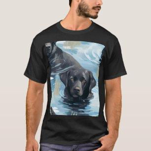 T-shirt Motif de Labrador noir nageant