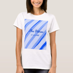 T-shirt Motif de lignes rétro boho avec nom date pastel bl
