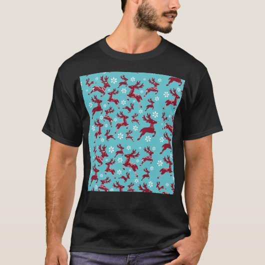 T-shirt Motif de rennes de Noël bleu (Devant)