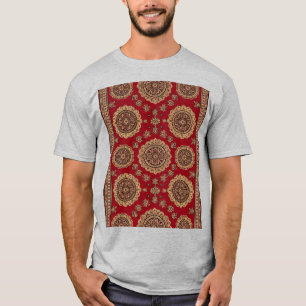 T-shirt Motif de Tapis Vintage à Médaillon Rouge Orné