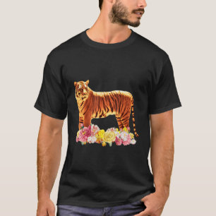 T-shirt motif de tigre prédateur chat fleurs impression an