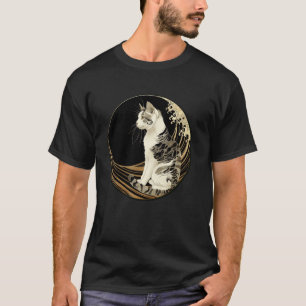 T-shirt Motif de vague de chaton vintage Art japonais Anim